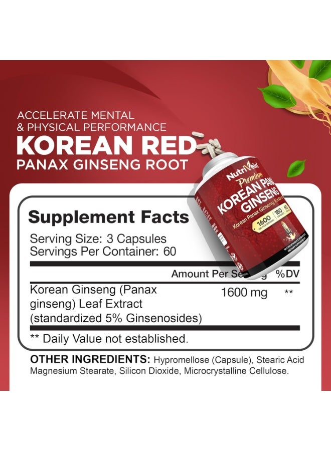 نيوتريفين الجنسنج الأحمر الكوري (باناكس) 1600 ملغ، طاقة، تركيز ذهني، صحة مناعة، 180 كبسولة، تكفي لشهرين - Image 2